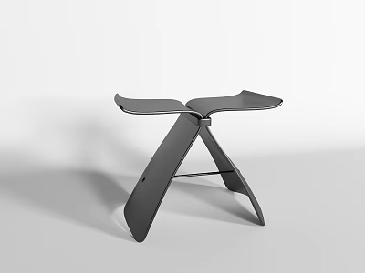 Modern Black Stool With Crossed Legs And Curved Seat Design 3d model