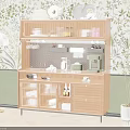 Modern Wooden Sideboard With Glass Doors Storage And Greenery In Decorative Interior