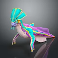 Fantasy Game Movie Character With Turquoise Head Frills Purple Body And Yellow Green Stripes