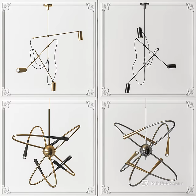 Modern Artistic Chandeliers With Geometric Metal Shapes And Abstract Designs 3d model