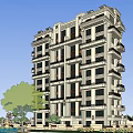 Modern Multi Story Residential Building Exterior With Windows Balconies Green Trees And Blue Sky