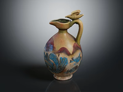 Artistic Ceramic Vase Decoration On Classic Furniture With Colorful Patterns 3d model