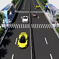 Road Facilities With Charging Station Guardrails No Parking Sign And Palm Trees Along Urban Road