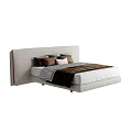 Modern Upholstered Double Bed With Simple Headboard Multiple Pillows And Dark Blanket 3d model