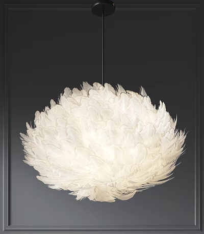 Elegant White Feather Chandelier With Soft Modern Design And Plush Texture 3d model