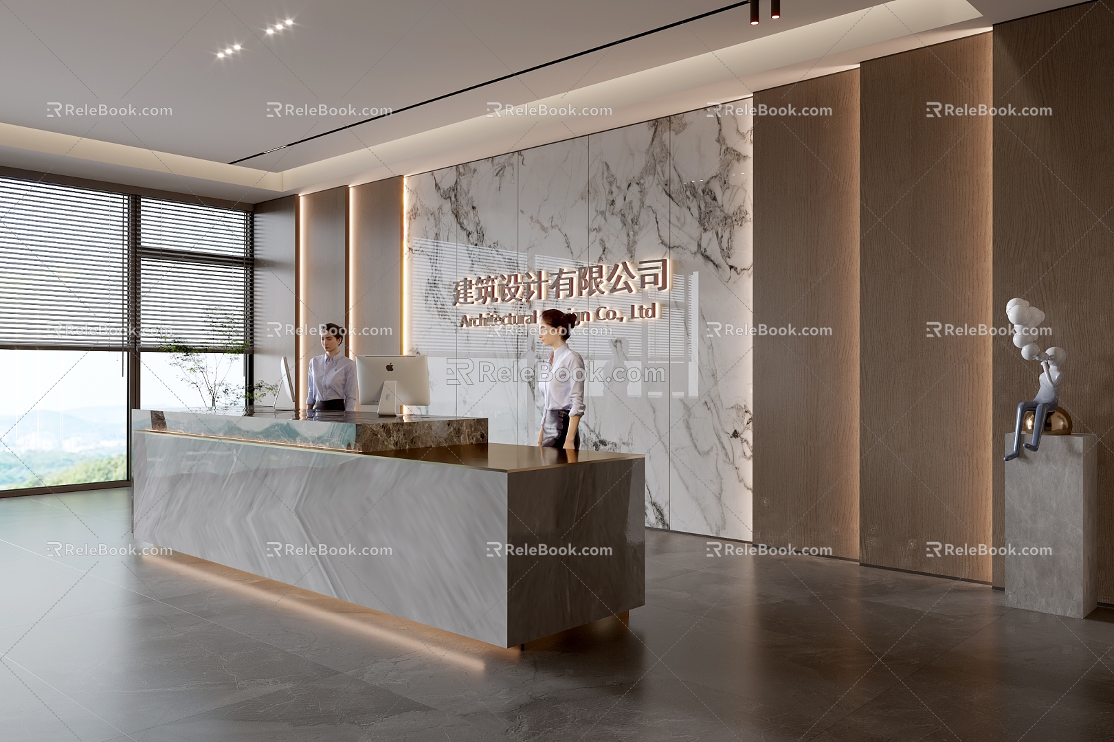 Modern company front desk background wall reception area bar desk reception desk hall simple lobby model