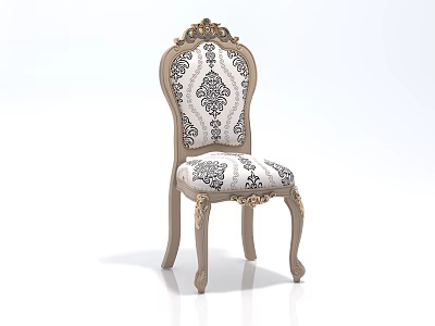 European Style Accent Chair With Carved Details And Patterned Beige Black Upholstery 3d model