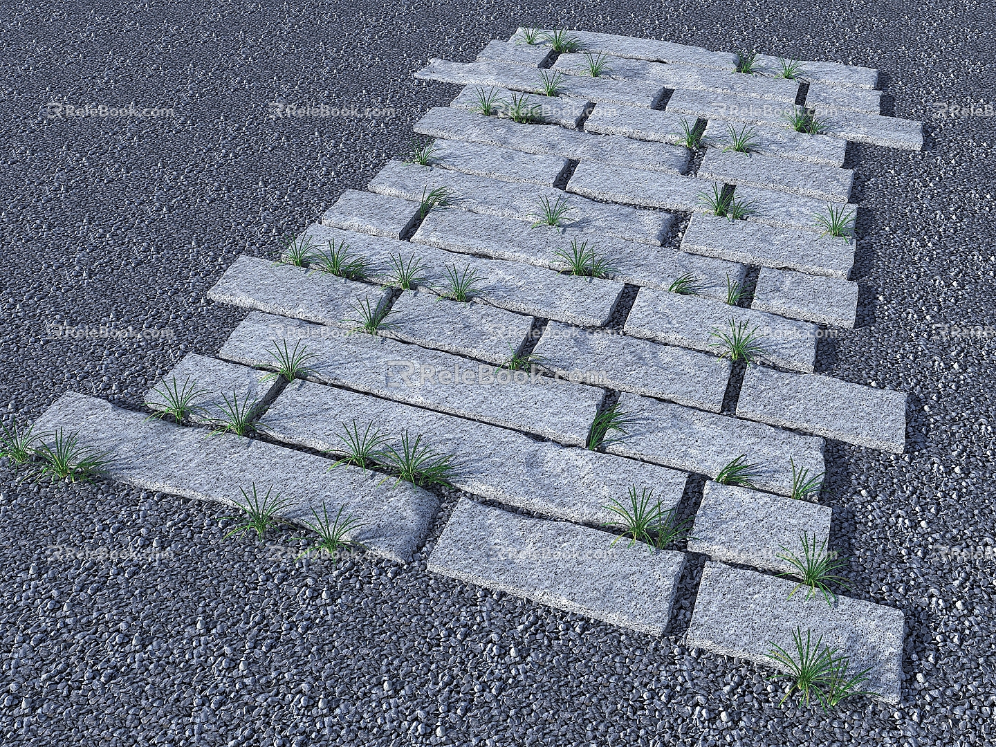 Modern Slab Road Tingbu Original Road Paving Old Slab Tingbu Park Road Landscape Tingbu Grass-embedded Slab 3d model