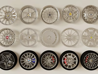 Various Car Wheel Rims With Different Stylish Designs In Collection 3d model