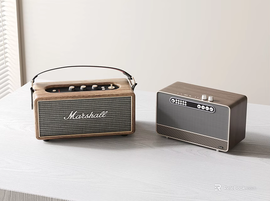 Two Vintage Audio Speakers With Wooden Finish And Retro Design 3d model 