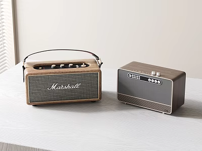 Two Vintage Audio Speakers With Wooden Finish And Retro Design 3d model