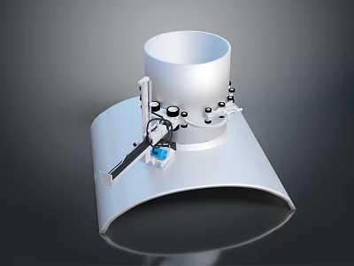 Silver Metallic Mechanical Device With Cylindrical Body Curved Base Black Knobs And Blue Component 3d model