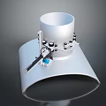 Silver Metallic Mechanical Device With Cylindrical Body Curved Base Black Knobs And Blue Component 3d model