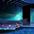Illuminated Stage Design With Large Screen Blue Background Steps And Decorative Balls 3d model