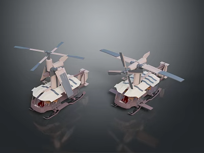 Detailed Scale Helicopter Models with Light Colored Rotors and Fuselage Design 3d model