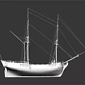 Detailed Wooden Sailboat Model With Two Masts And Reflected Surface on Gray Background