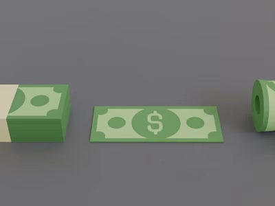 Decorative Ornament Set With Green Dollar Bill Models Stacked Bundled Flat And Rolled Shapes 3d model