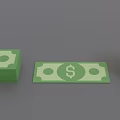 Decorative Ornament Set With Green Dollar Bill Models Stacked Bundled Flat And Rolled Shapes