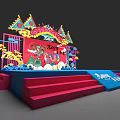 Traditional Stage Design for Lingyan Pavilion Concert with Red Blue Elements and Decorations