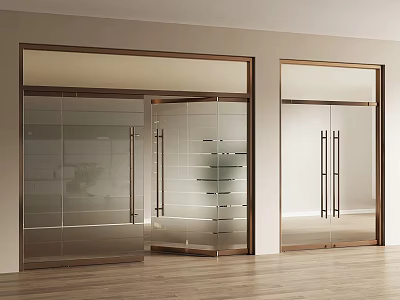 Modern Glass Double Doors With Brushed Brass Frame In Interior Space 3d model