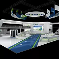 DAHUA Exhibition Booth With Modern Design Blue Green Lines Large Screen Staircase And Helicopter Exhibit