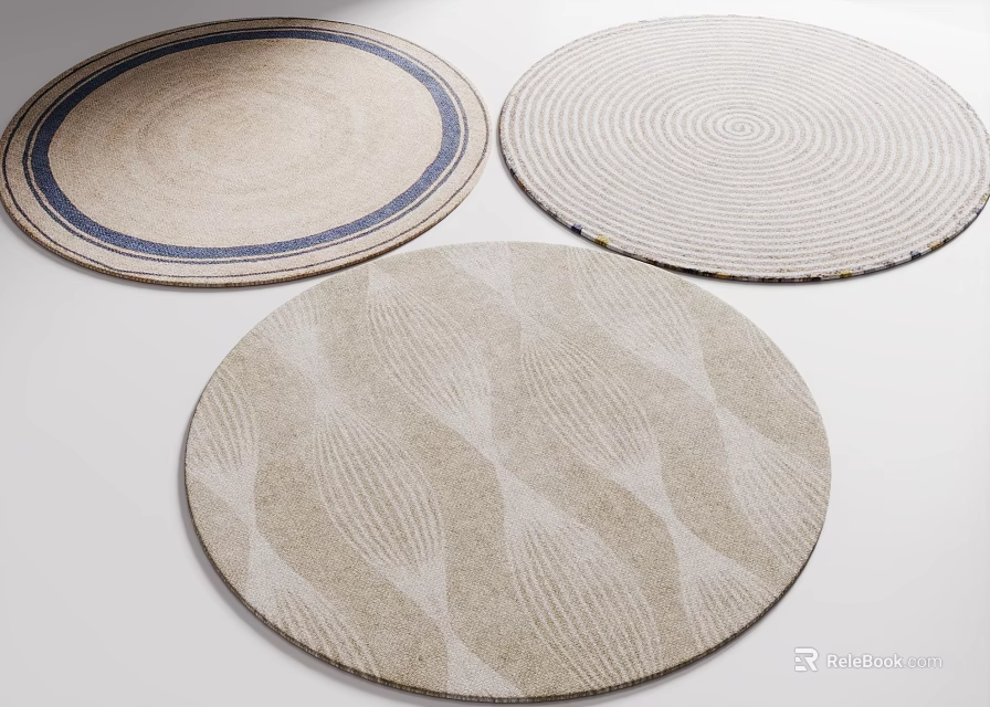 Natural Woven Round Rugs With Various Patterns And Textured Designs For Home Decor 3d model 