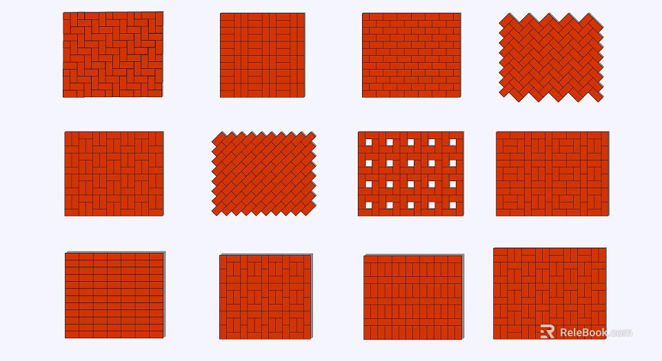 Diverse Red Brick Wall Masonry Patterns With Multiple Textured Design Styles 3d model