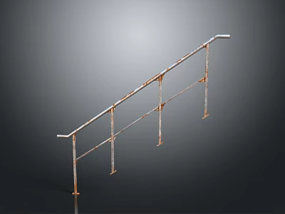 Rusty Metal Safety Handrail Railing Structure With Vertical Supports 3d model
