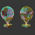 Hot Air Balloon Models With Blue Orange Gradient Green Brown Bases Metal Frames And Lights