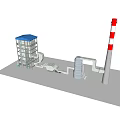 Industrial Plant Equipment With Processing Tower Pipes Storage Tank And Chimney