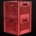 Red Plastic Storage Basket with Grid Design and Handles for Home Organization