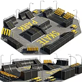 Skate Park Design With Ramps Yellow Seats Fencing And Ground Graphics