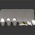 Open Egg Carton With Fresh White Eggs And Broken Shells With Yolk 3d model