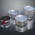 Aluminum Cooking Pots and Frying Pan Set with Lids and Red Handle