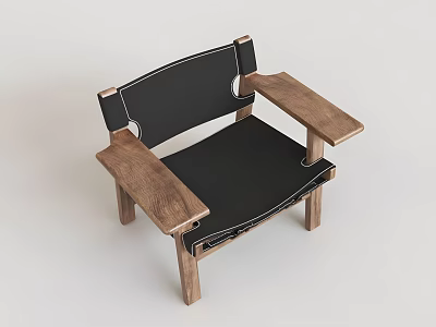 Modern Leisure Chair With Wooden Armrests And Black Seat Cushion Design 3d model