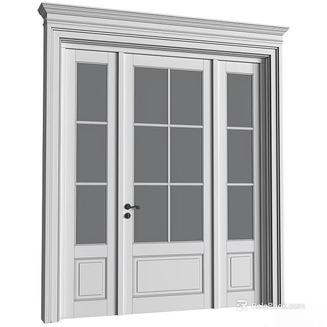 White Framed Hinged Door With Multi Pane Glass Panel Interior Design 3d model
