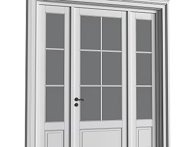 White Framed Hinged Door With Multi Pane Glass Panel Interior Design 3d model