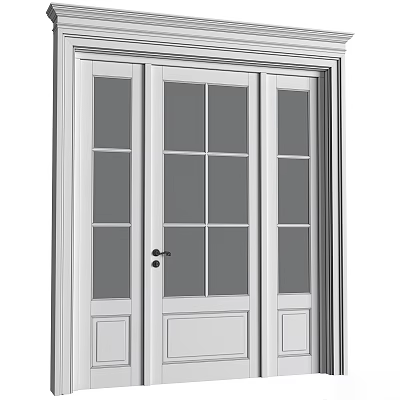 White Framed Hinged Door With Multi Pane Glass Panel Interior Design 3d model