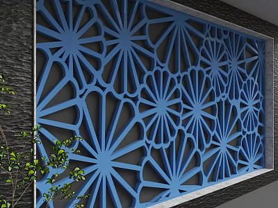 Blue Decorative Background Wall With Intricate Floral Lattice Cutout Design For Modern Interior Decoration 3d model