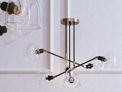 Modern Chandelier With Transparent Glass Shades And Brass Black Metal Arms 3d model