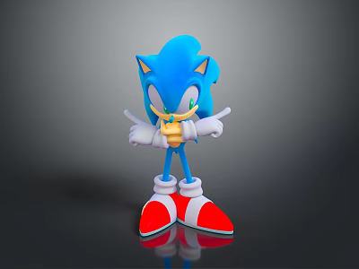 Blue Hedgehog Character Posing With Red Shoes White Gloves And Yellow Eyes 3d model
