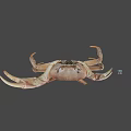 Realistic Brown Crab With Large Claws On Gray Background