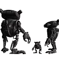 Black Mechanical Robot Dolls with Three Different Sizes and Vintage Design 3d model