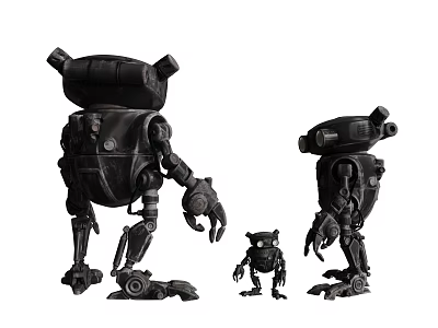 Black Mechanical Robot Dolls with Three Different Sizes and Vintage Design 3d model
