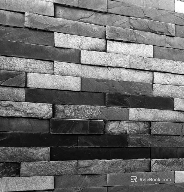 Rustic Textured Stone Wall Design With Horizontal Tile Arrangement And Gray Black Tones 3d model 