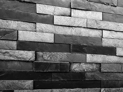 Rustic Textured Stone Wall Design With Horizontal Tile Arrangement And Gray Black Tones 3d model