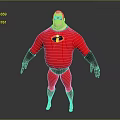 Game And Movie Character Mr Incredible In Red Costume With Black Logo And Gloves