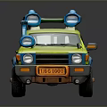 Yellow Toyota Off Road Vehicle Model With Blue Roof Searchlights And Orange Wheels