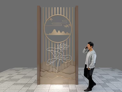 Traditional Carved Partition Featuring Circular Mountain Pattern Flying Birds And Lotus 3d model