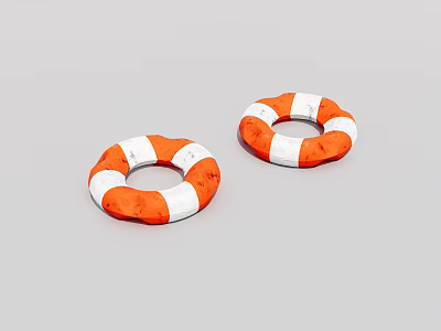 Two Orange And White Lifebuoys Placed On Gray Background Surface 3d model